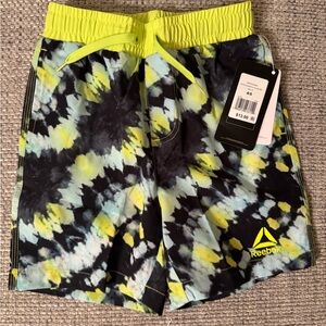 Reebok Multicolor Black Neon Green Tie-Dye Athletic Shorts